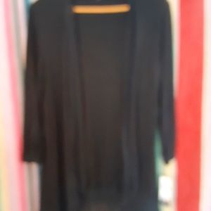 AGB Open Front Black Cardigan w Sheer Collar and Hem. Sz M